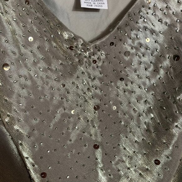 Alex Evenings Green Beaded Sequin Size 8 Jacketed Dress 2 Pc Sleeveless V neck - Picture 9 of 13